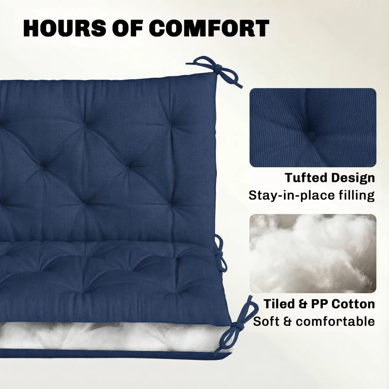 Outsunny 3 Seater Bench Cushion, Garden Chair Cushion with Back and Ties for Indoor and Outdoor Use, 98 x 150 cm, Dark Blue
