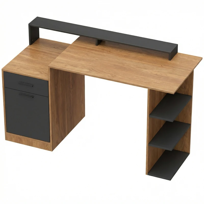HOMCOM Table d'ordinateur avec rangement et étagères, bureau moderne pour bureau et espace de travail, 140 cm, chêne