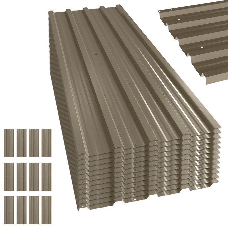 Outsunny Set de 12 Panouri pentru Acoperiș din Oțel Galvanizat 7m² pentru Căsuță de Unelte Șopron 129x45cm Maro