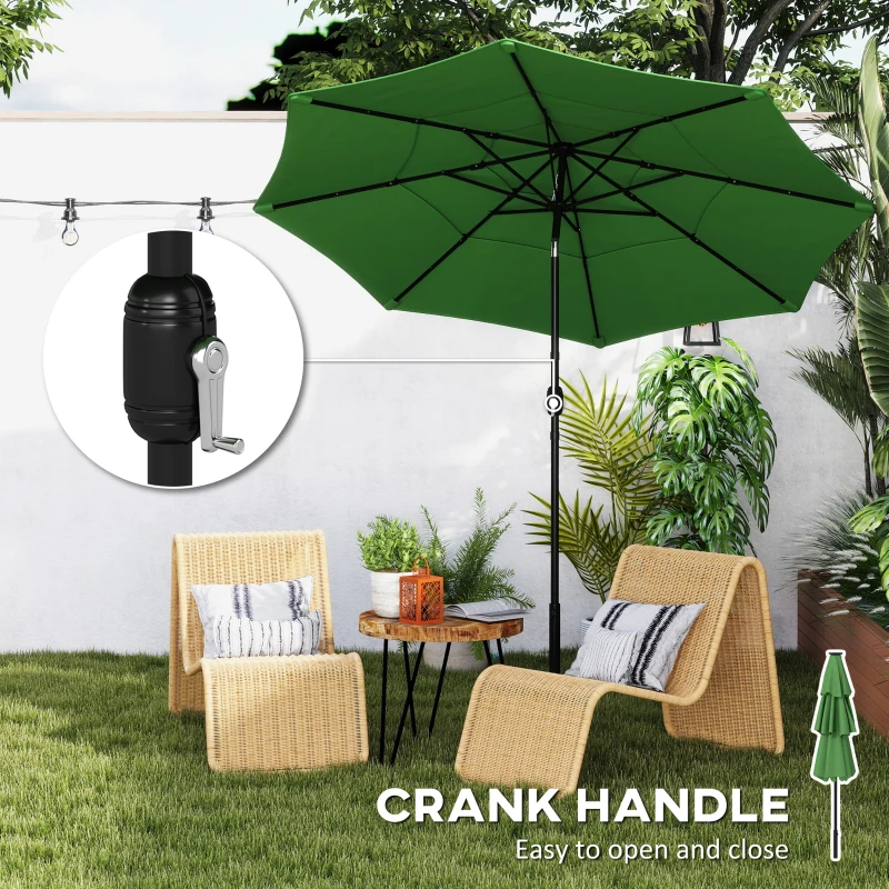 Outsunny Garden Parasol, Parasol Umbrella with 3-tier Roof, Crank Handle, Tilt Function, Polyester Canopy, Green