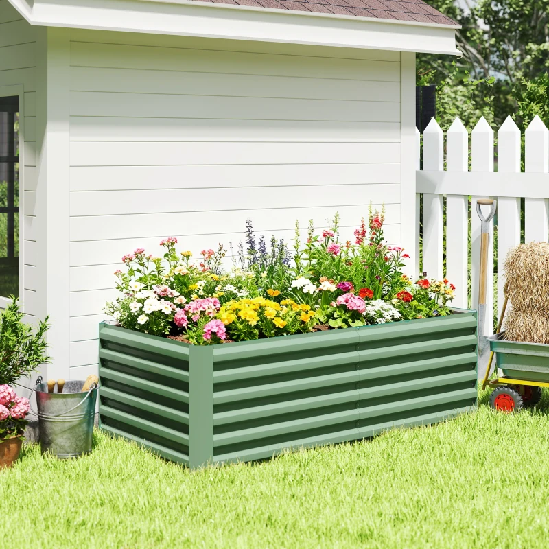 Outsunny Fioriera rialzata in acciaio zincato con fondo aperto, 180x90x57,5 cm, Verde chiaro