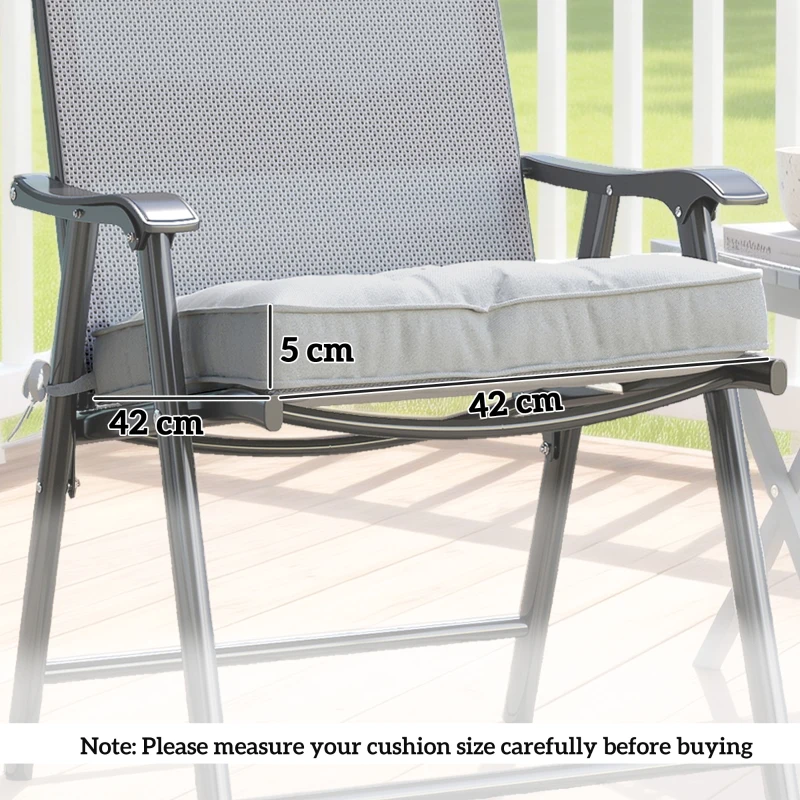 Outsunny Set of 4 Garden Seat Cushion with Ties, 42 x 42cm Replacement Dining Chair Seat Pad, Light Grey