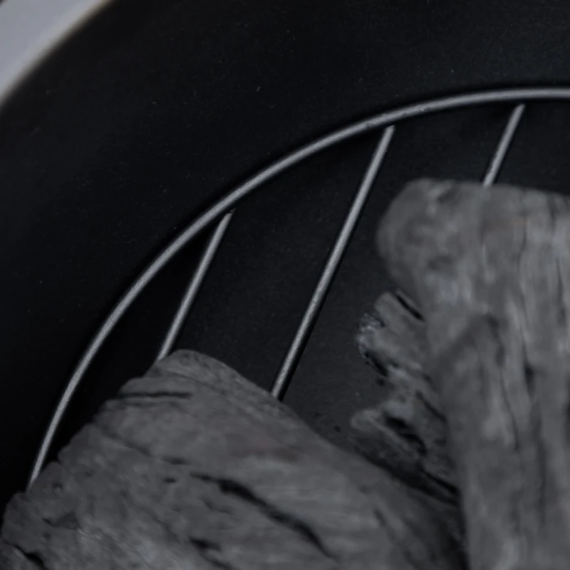 Outsunny Outdoor Fire Pit, 61.5 cm Metal Wood Burning Fireplace with Spark Cover, Poker, Woodgrain Design