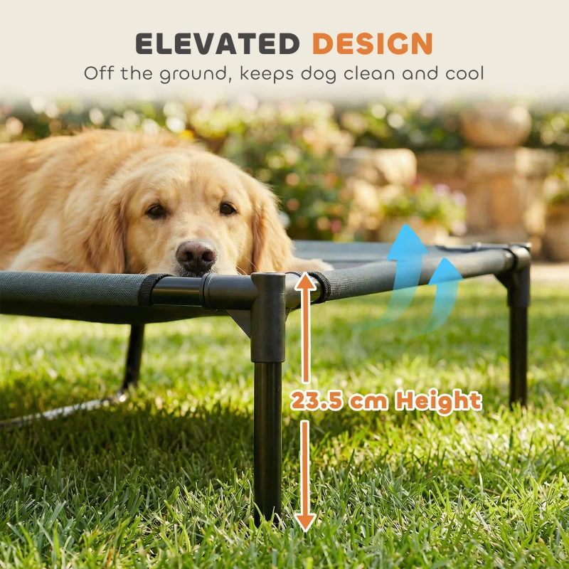 PawHut Outdoor Dog Bed with Removable Canopy, Portable Raised Dog Bed for Camping, Garden & Beach, Water-Resistant UV-Protection Mesh Pet Cot Sun Lounger, for XL Pets, 122 x 92 x 108 cm, Grey