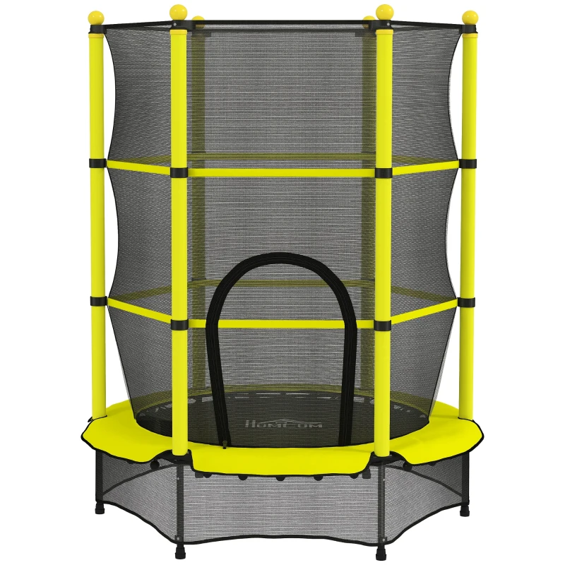 HOMCOM Trampoline enfant Ø140 cm pour 3-10 ans avec filet de sécurité Charge 50 kg pour intérieur extérieur Jaune