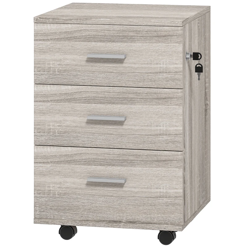 Vinsetto Caisson de Bureau avec 3 Tiroirs Roulettes Serrure 2 Clés Meuble Classeur Mobile pour Bureau Salon 40x40x61,5 cm Gris