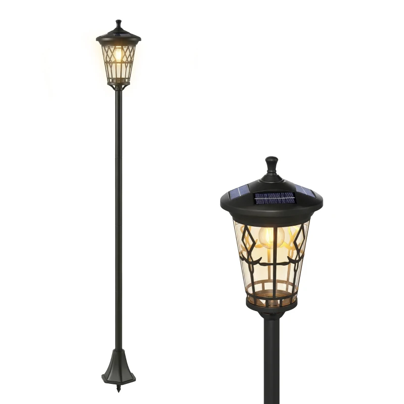 Outsunny Set de 2 Farolas Solares de Jardín con Altura Ajustable 2 Modos de Brillo IP44 Impermeable para Terraza Patio Negro