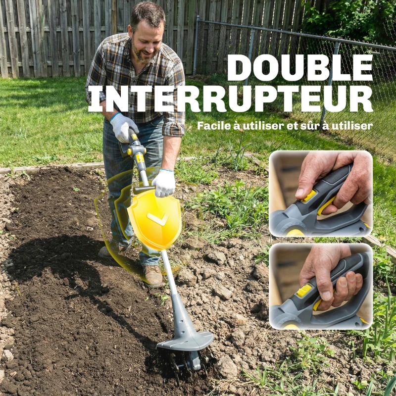 Outsunny Motozappa a batteria 18 V con 2 batterie e caricatore, Grigio