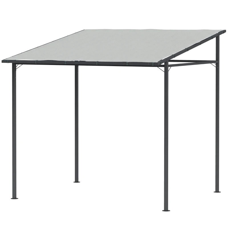 Outsunny 2.4 x 2.4 m Wall Mounted Pergola Gazebo with PA Coating Fabric, Metal Frame, UPF30+, Lean to Garden Gazebo, Light Grey