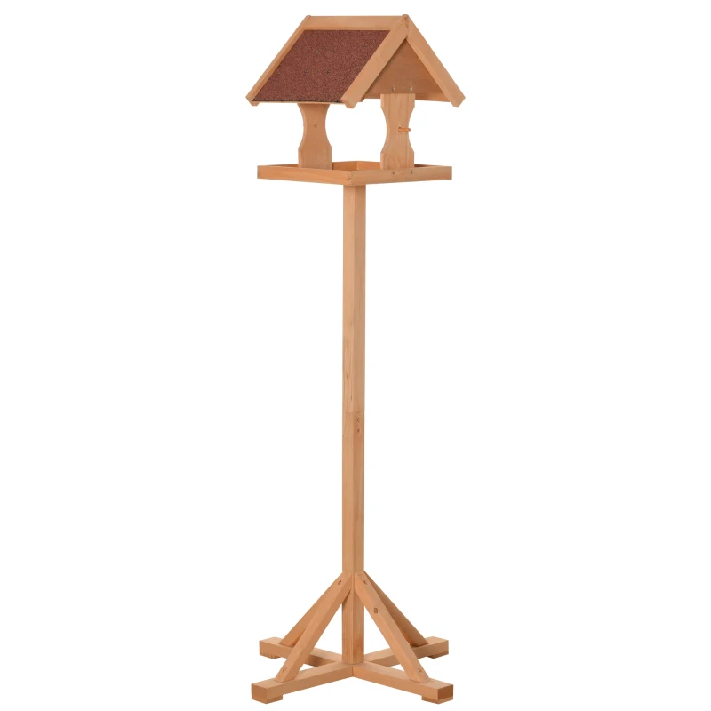 PawHut Hrănitoare pentru păsări exterioară pe picior, acoperiș rezistent la intemperii, lemn masiv, 55 x 55 x 144 cm, lemn natural