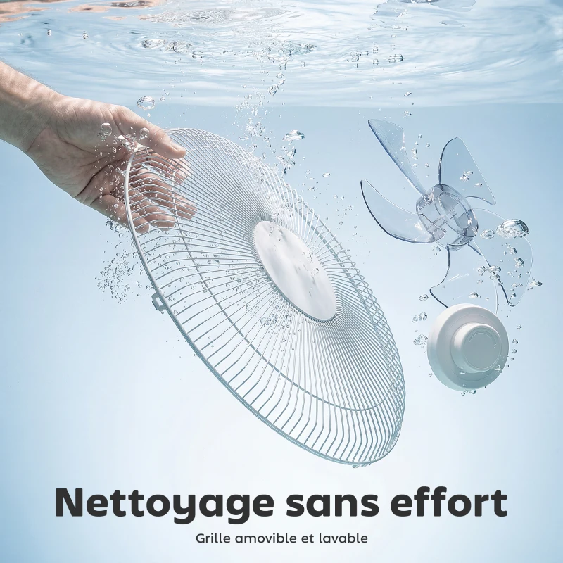 HOMCOM Ventilateur sur pied contrôlé par APP, ventilateur 45 cm avec télécommande, 3 vitesses, 3 modes, hauteur réglable, blanc