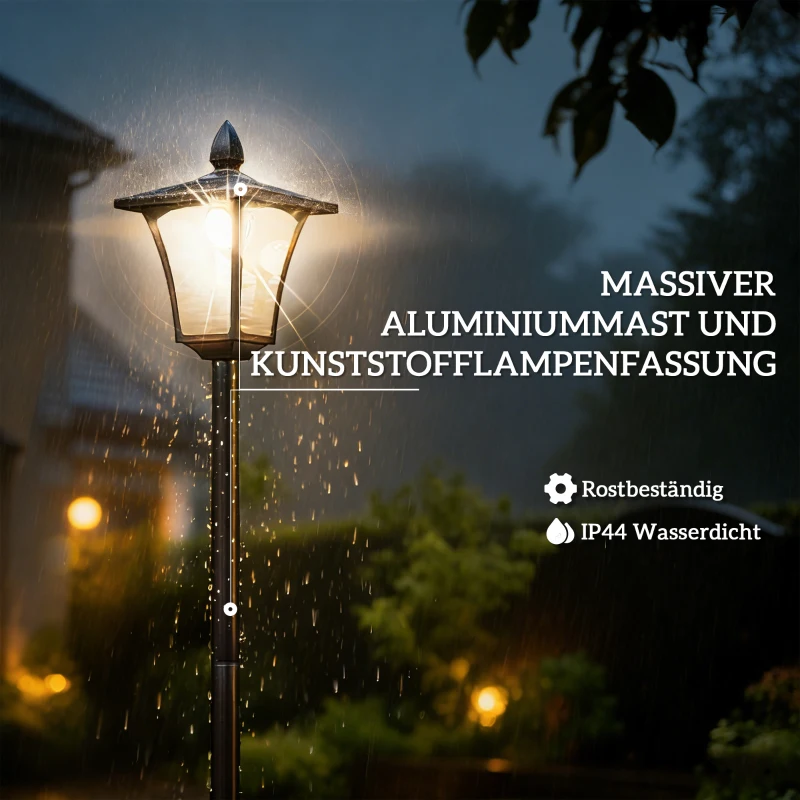 Outsunny Solar Tuinlantaarn, Weerbestendige Staande Lamp 160 cm Hoog, met LED, 10 Uur Verlichting, IP44, Voor Buiten, Zwart
