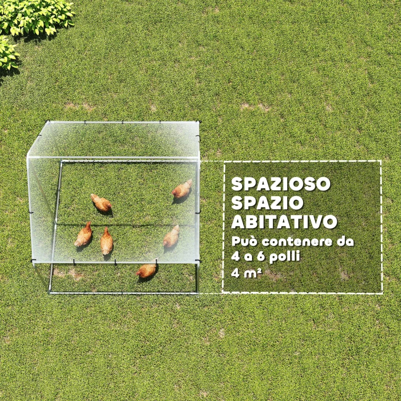 PawHut Pollaio per Galline da Esterno con Tetto e Serrature, in Acciaio Zincato, 2x2x2 m, Argento