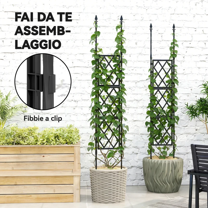 Outsunny Graticcio per Rampicanti Pieghevole da Esterno in Acciaio e PP, 85x2x197 cm, Nero