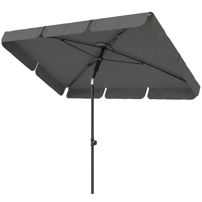 Outsunny Umbrelă de soare dreptunghiulară umbrelă pentru balcon cu înclinare în 3 trepte, mecanism cu manivelă, umbrelă de plajă cu 8 spițe 183x122x222 cm Gri închis