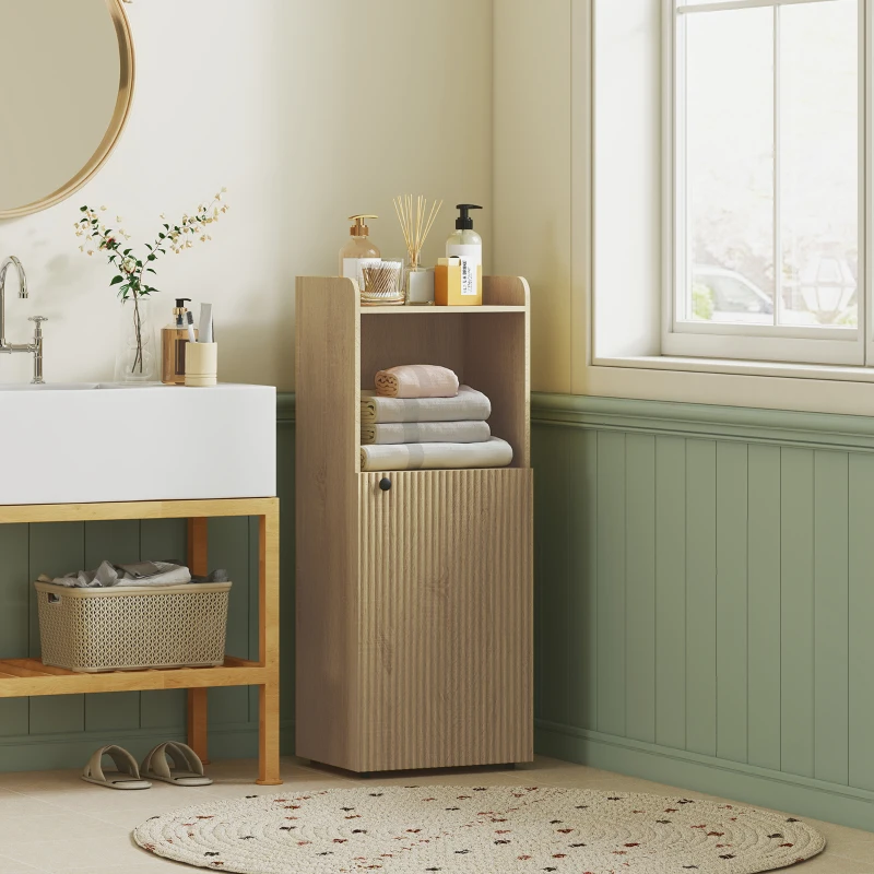 HOMCOM Mobile bagno per nicchia con anta e ripiano aperto regolabile, 40x31x104 cm, Rovere giallo