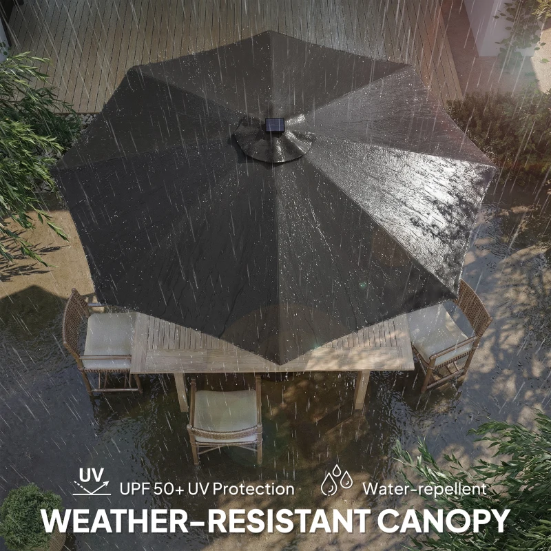 Outsunny 3 m Garden Parasol Umbrella with 112 Solar Powered LED Lights, Patio Umbrella with Crank Handle, Black