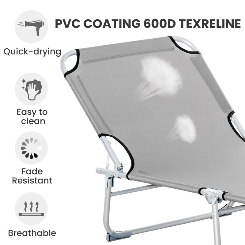 Outsunny Reclining Sun Lounger Chair Folding Camping Bed with 4-Position Adjustable Backrest, Grey