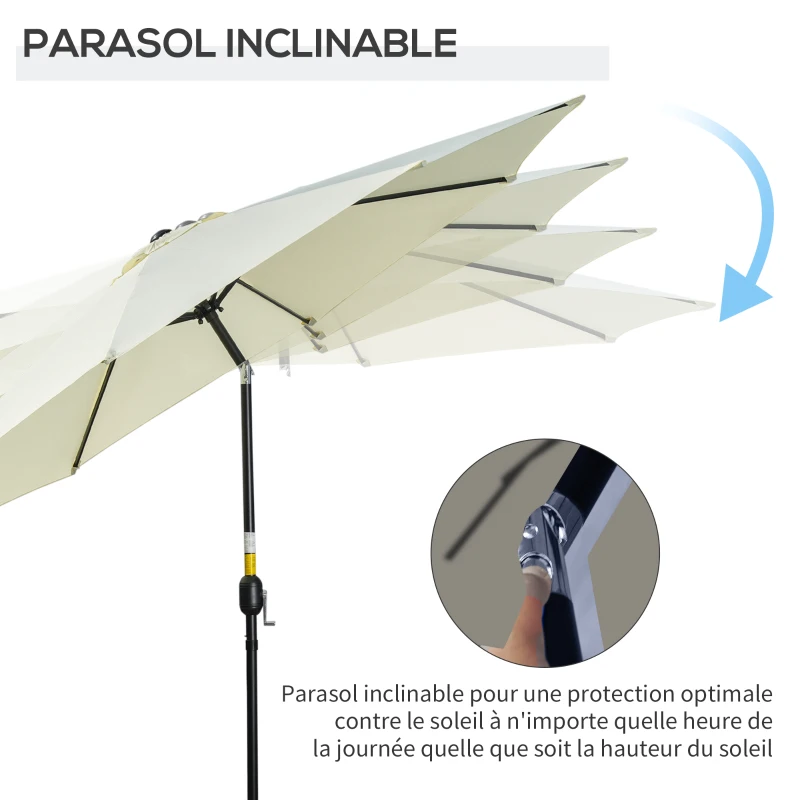 Outsunny Parasol de jardin extérieur Parasol droit inclinable Ø 3 m en métal Polyester 180g/m² manivelle inclinable Beige