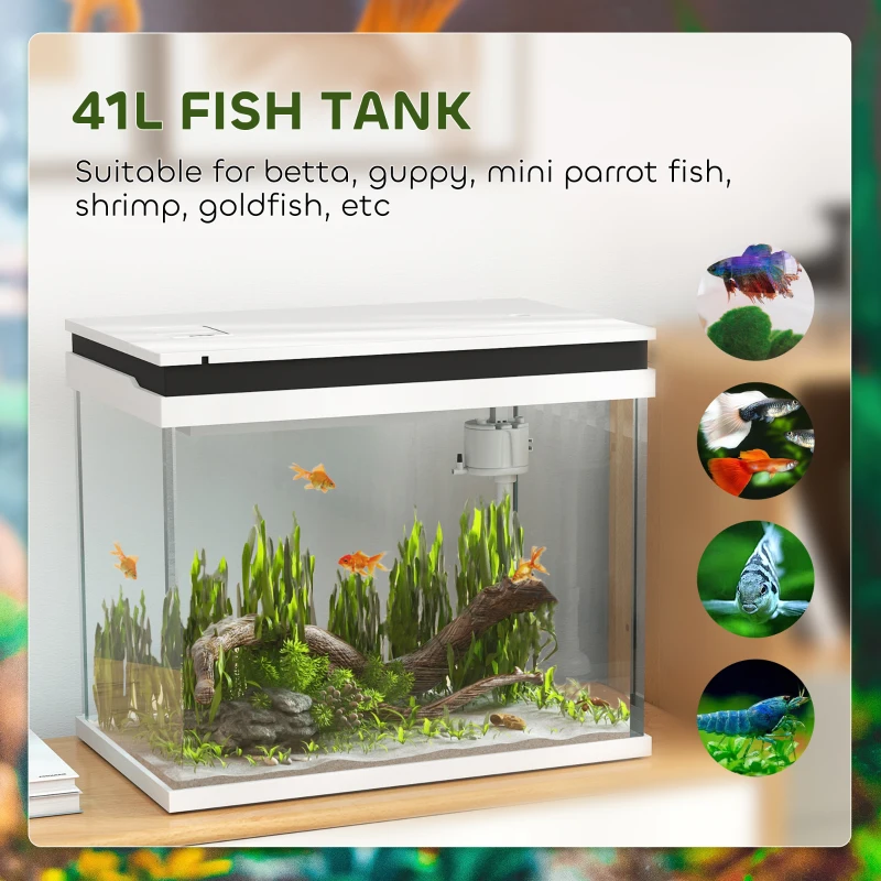 Akwarium szklane 41L z filtrem, LED, pompą, Białe