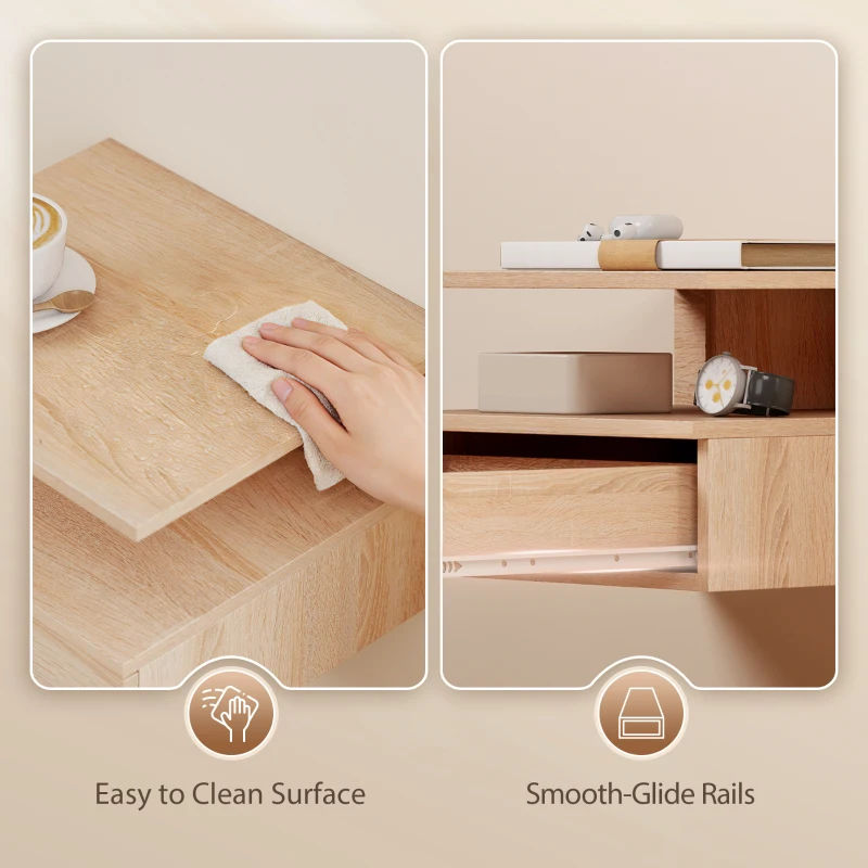 HOMCOM Set da 2 Comodini Moderni Sospesi con Cassetto e Ripiano in Legno 35x32x22.5cm, Rovere