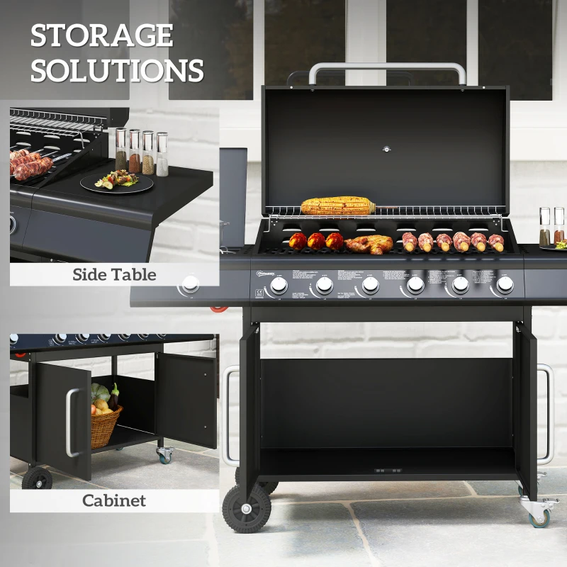 Grill gazowy 21,2 kW, 6+1 palników, stal nierdzewna, mobilny