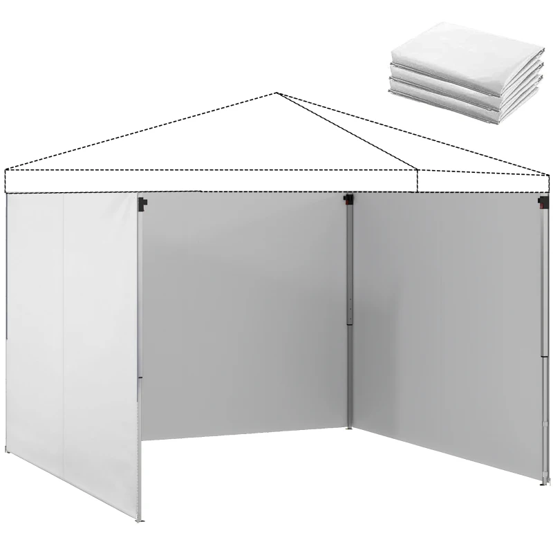 Outsunny 3 Panouri Laterale pentru Pavilioane 3x3 m 300x200 cm Panouri Laterale de Schimb din Pânză Oxford cu Fermoar Alb