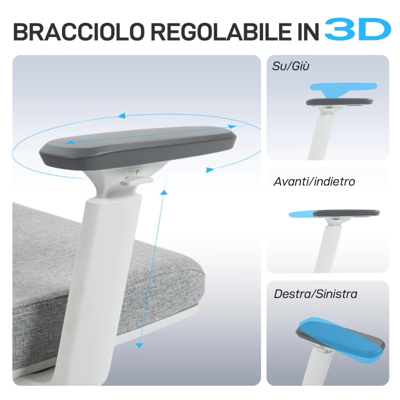 HOMCOM Sedia da Ufficio Ergonomica e Traspirante con Supporto Lombare Dinamico 4D, 64.5x62.5x112-122 cm, Multicolore