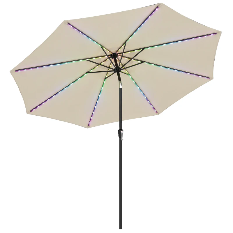 Outsunny 3 m Garden Parasol Umbrella with 112 Solar Powered LED Lights, Patio Umbrella with Crank Handle, Beige