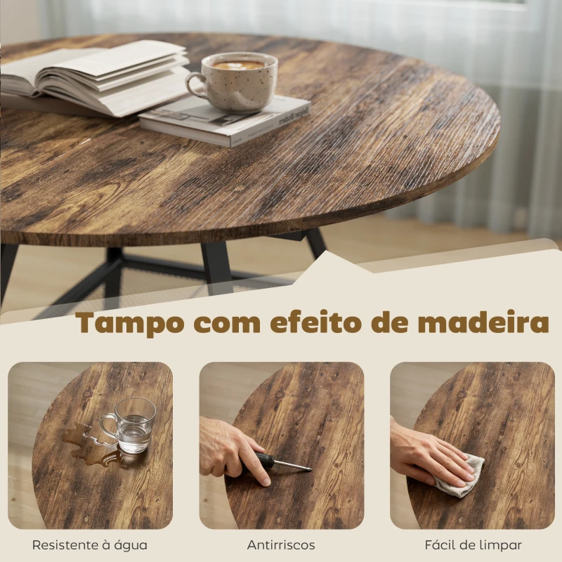 HOMCOM Mesa Redonda 100 cm para 4 Pessoas Mesa de Refeição de Estilo Industrial com Estrutura Metálica Preta