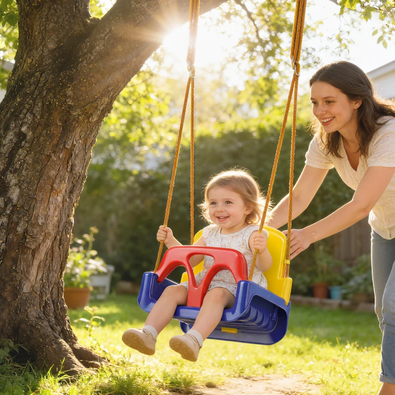 Outsunny Balançoire bébé 3 en 1 réglable Siège de balançoire avec dossier, sangle de sécurité, pour enfants de 9-36 mois, Bleu foncé
