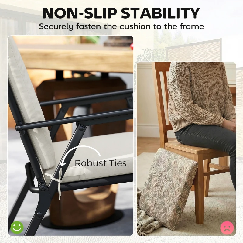 Outsunny Outdoor Seat Cushions Set of 2 with Ties, Waterproof Garden Seat Pads, Cream White