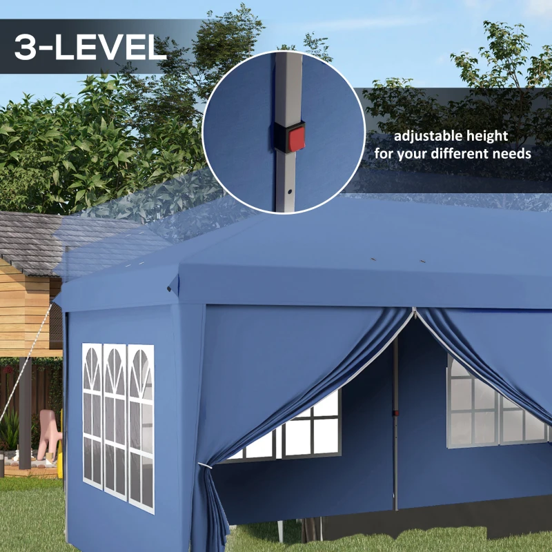 Outsunny 3 x 6m Pop-Up Gazebo, with Curtain Walls and Windows - Blue