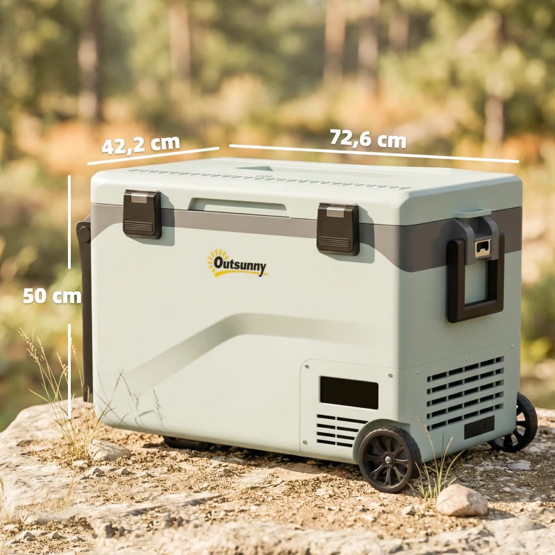 Outsunny 42,5 liter compressorkoelbox stil elektrisch mini-koelkast tot -20℃ koelbox met Bluetooth wielen handgreep telefoonhouder