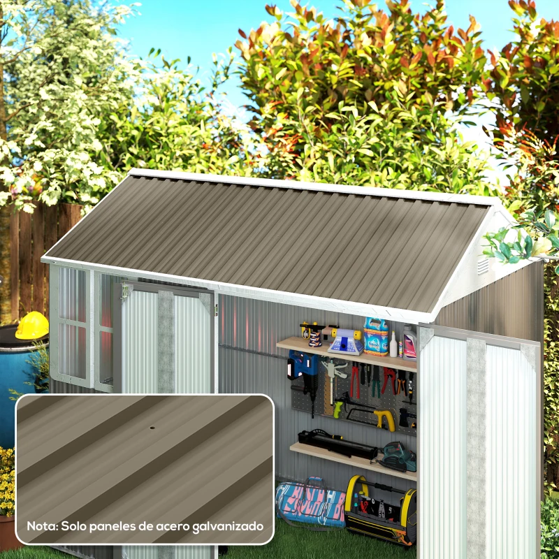 Outsunny Set de 12 Panouri pentru Acoperiș din Oțel Galvanizat 7m² pentru Căsuță de Unelte Șopron 129x45cm Maro