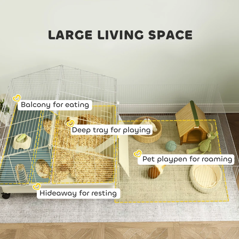 PawHut Klatka dla małych zwierząt z wybiegem, z butelką, Biała