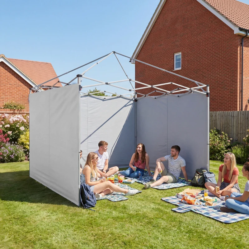 Outsunny 3 Panouri Laterale pentru Pavilioane 3x3 m 300x200 cm Panouri Laterale de Schimb din Pânză Oxford cu Fermoar Alb