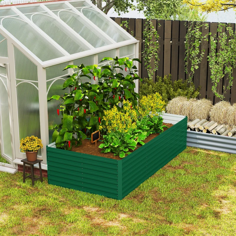 Outsunny Fioriera rialzata in acciaio galvanizzato con fondo aperto, 240x120x60 cm, Verde