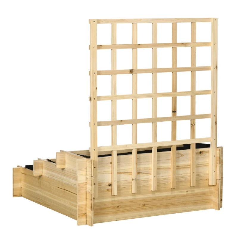 Outsunny Jardiniera cu 3 Niveluri cu Grilaj pentru Catarat Vita de Vie, Paturi Suprainaltate din Lemn pentru Gradina, Jardiniera in Aer Liber pentru Legume, Flori, Ierburi, Nuanta Natur