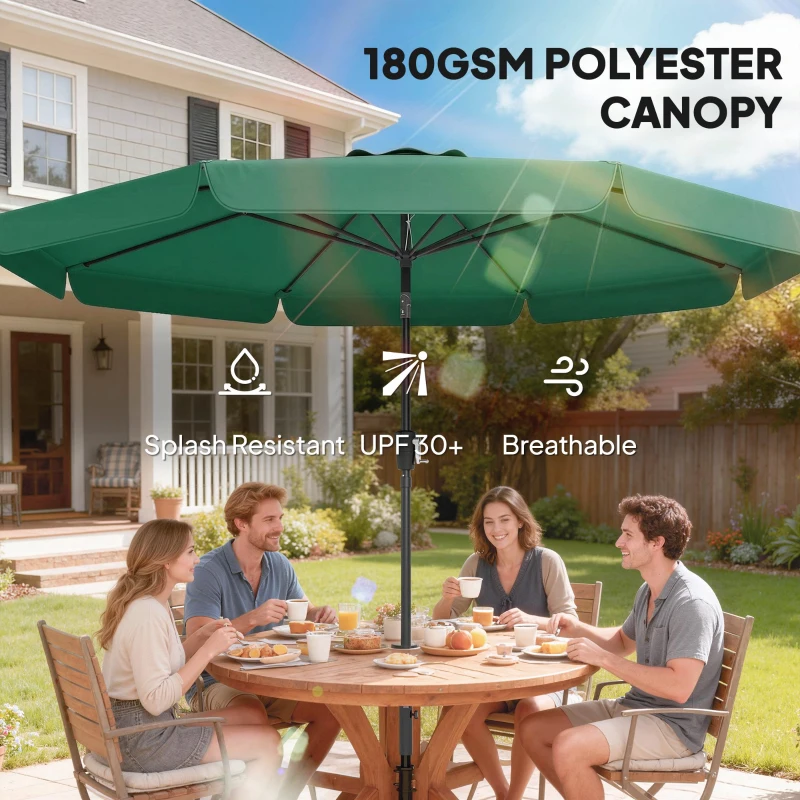 Outsunny 3 m Garden Parasol with Tilt Mechanism & Crank Handle, UPF 30+ Patio Umbrella Outdoor Table Umbrella, Green