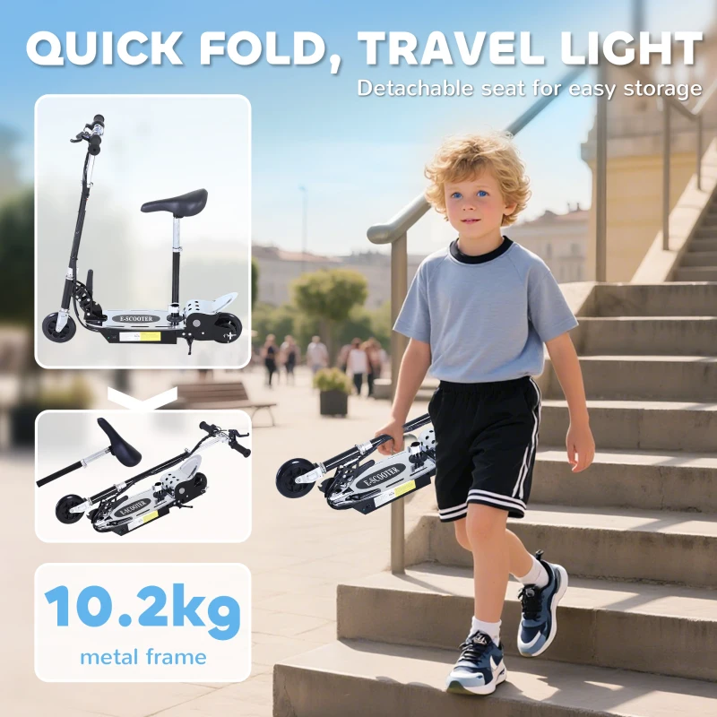 HOMCOM Foldable Powered Scooter with Adjustable Seat, Brake, Black