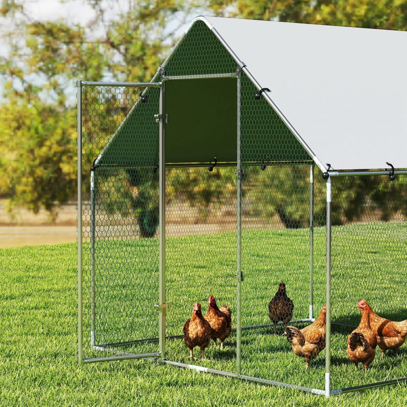 PawHut Pollaio per Galline da Esterno con Tetto e Serrature, in Acciaio Zincato, 2x2x2 m, Argento