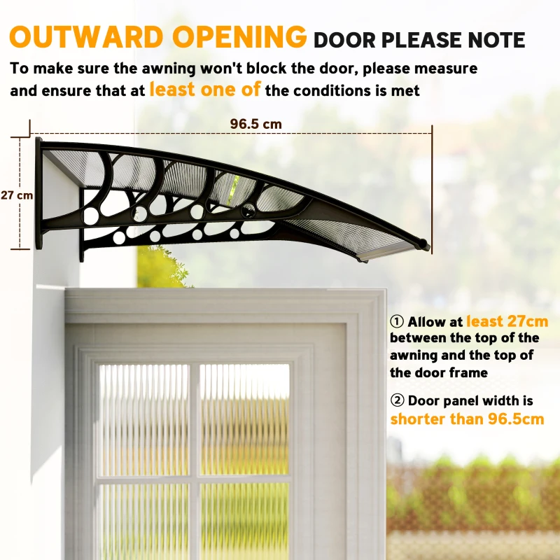 Outsunny Front Door Canopy, Outdoor Awning, Rain Shelter for Window, Porch and Front/Back Door, 103 x 96.5 cm, Clear