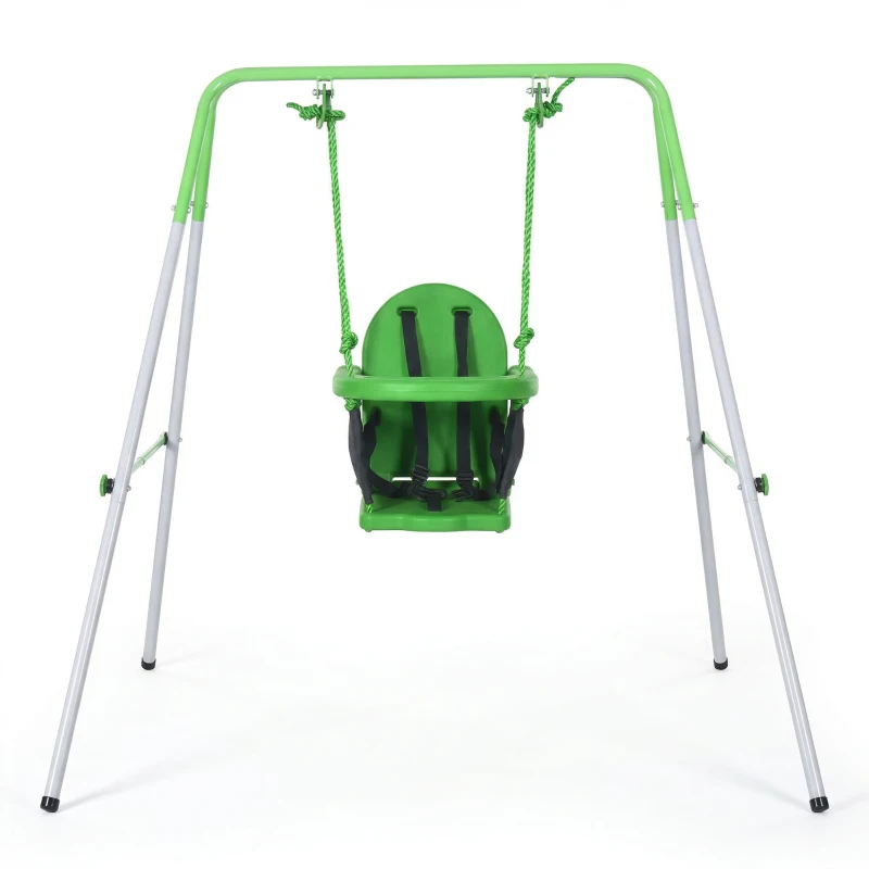Outsunny Kids Swing, Steel Nursery Swing, with Seatbelt, High Support Back, Front Guard, for Ages 6-36 Months - Green