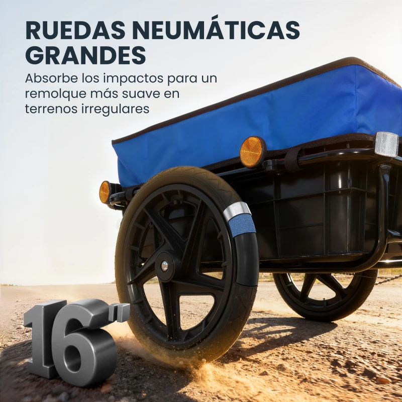 HOMCOM Rimorchio per bicicletta 40 kg in tessuto Oxford con catarifrangenti, 144x59x80 cm, Blu