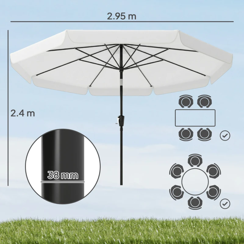 Outsunny 3 m Garden Parasol with Tilt Mechanism & Crank Handle, UPF 30+ Patio Umbrella Outdoor Table Umbrella, Cream White