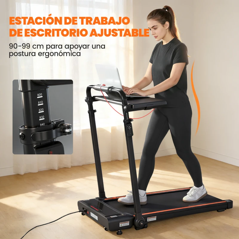 SPORTNOW Cinta de Correr Plegable con Escritorio Extraíble 2.5HP 1-12 KM/H Pantalla LED Manillar y Soporte para Móvil Negro