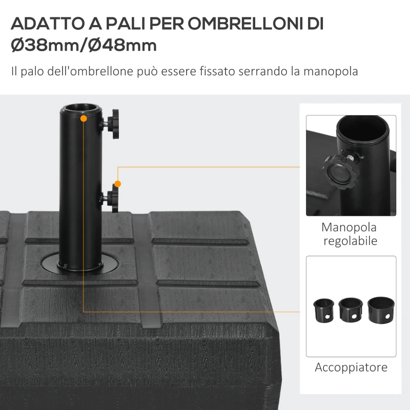 Outsunny Base per Ombrellone da Giardino 3.5 m con Maniglie, in HDPE e Acciaio, 49x49x36.5 cm, Nero