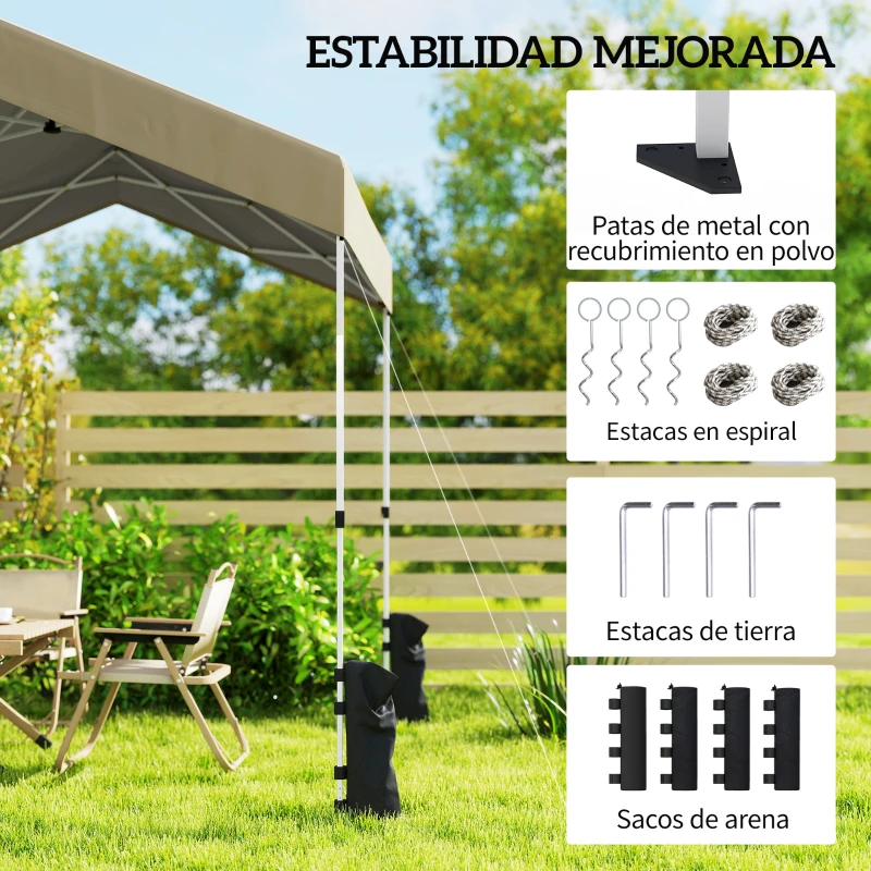 Outsunny Carpa Plegable 2,4x2,4 m Pop-up UPF50+ Bloqueo Central Altura Ajustable Bolsa de Transporte Sacos Arena Beige