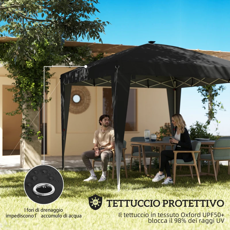 Outsunny Gazebo 3x3 m Pieghevole ad Altezza Regolabile con Luce Centrale e Telecomando, in Metallo e Poliestere, Nero